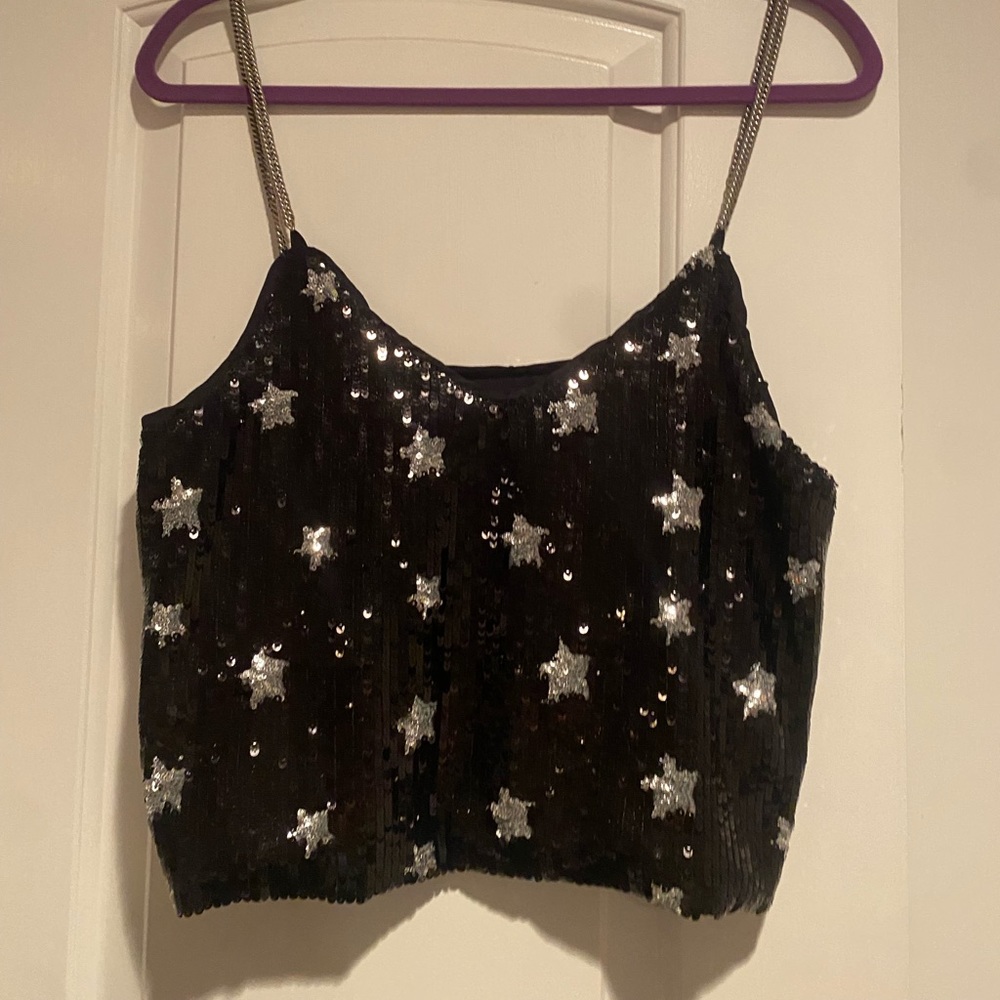 Black Sequin Star Crop Top